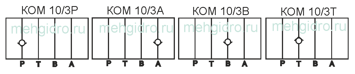 гидросхема КОМ 10-3Р, КОМ 10-3А, КОМ 10-3В, КОМ 10-3Т